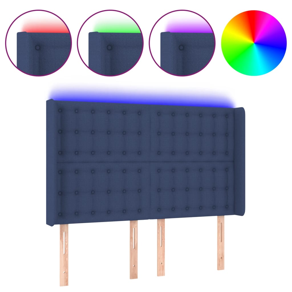 Κεφαλάρι Κρεβατιού LED Μπλε 147x16x118/128 εκ. Υφασμάτινο - Pakobazaar
