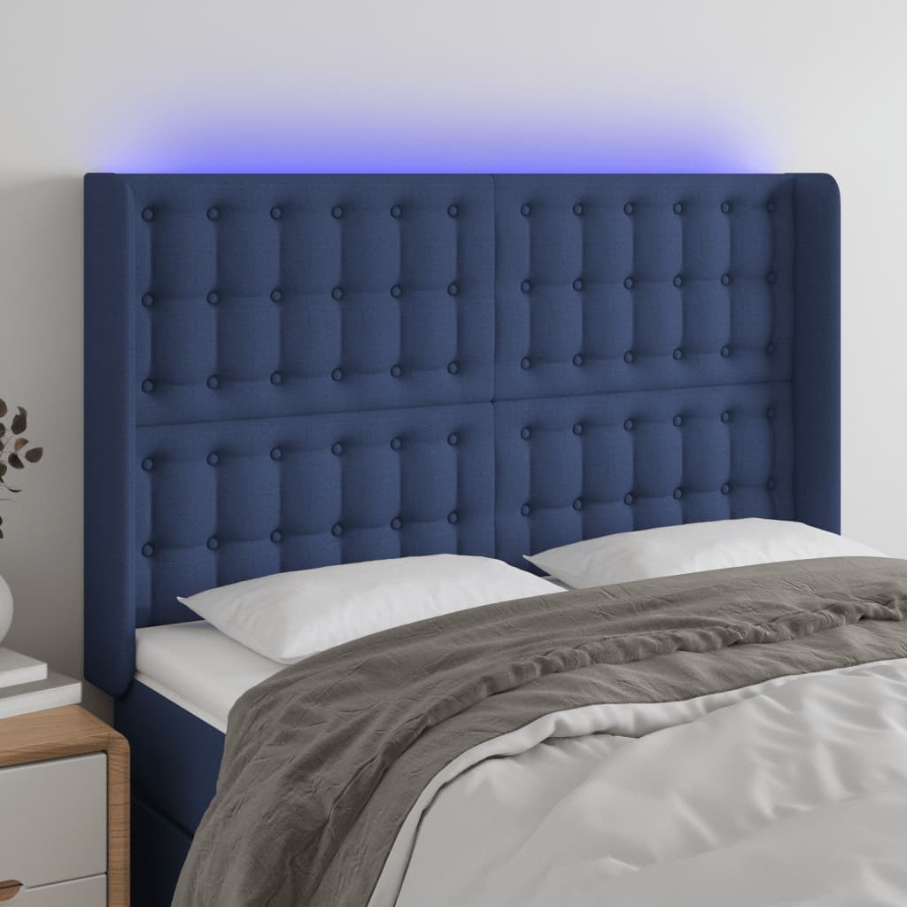 Κεφαλάρι Κρεβατιού LED Μπλε 147x16x118/128 εκ. Υφασμάτινο - Pakobazaar