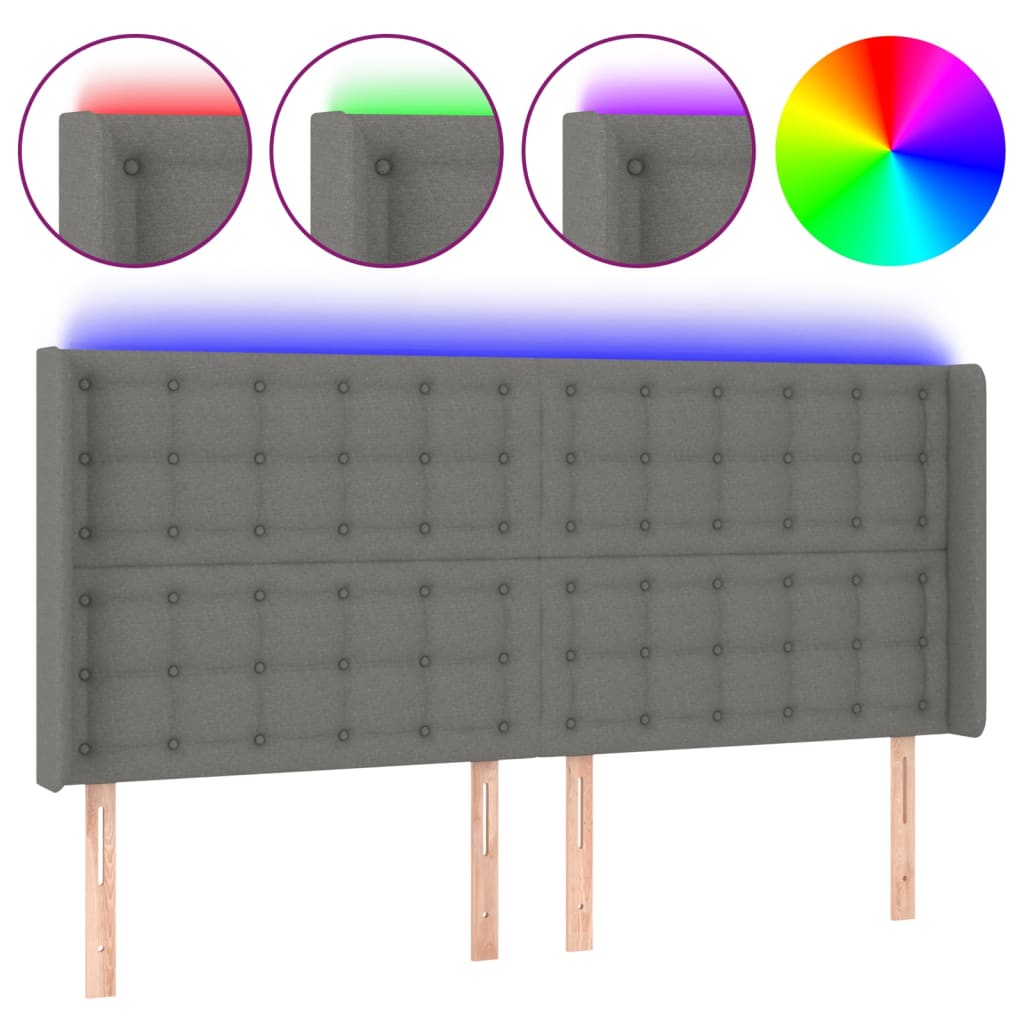 Κεφαλάρι Κρεβατιού LED Σκούρο Γκρι 183x16x118/128εκ. Υφασμάτινο