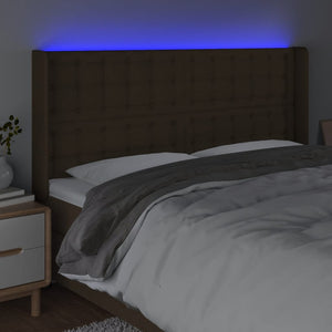 Κεφαλάρι Κρεβατιού LED Σκούρο Καφέ 183x16x118/128εκ. Υφασμάτινο