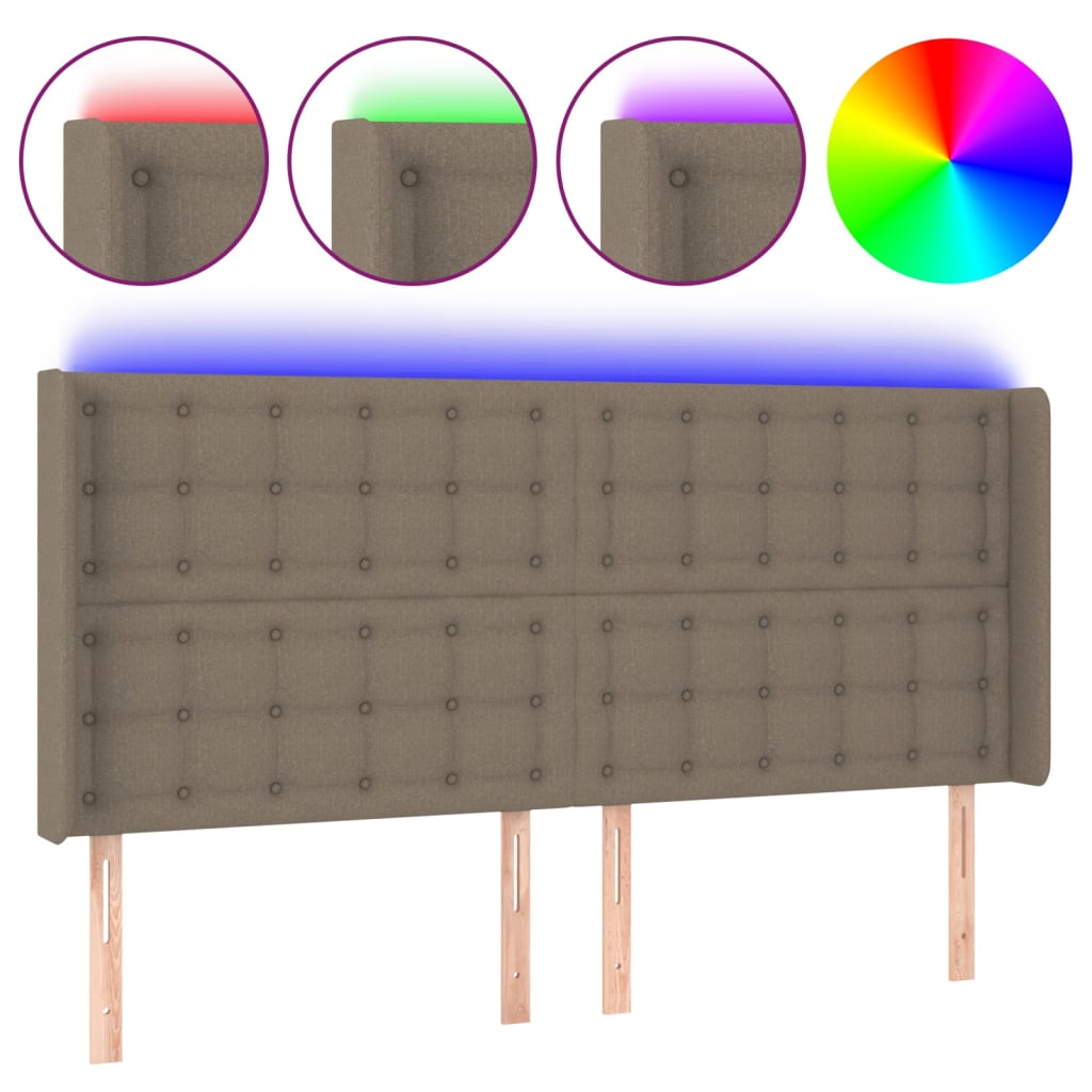 Κεφαλάρι Κρεβατιού LED Taupe 183x16x118/128 εκ. Υφασμάτινο
