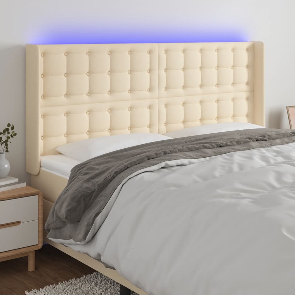 Κεφαλάρι Κρεβατιού LED Κρεμ 183x16x118/128 εκ. Υφασμάτινο