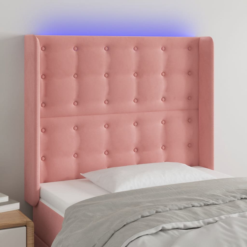 Κεφαλάρι Κρεβατιού LED Ροζ 93x16x118/128 εκ. Βελούδινο