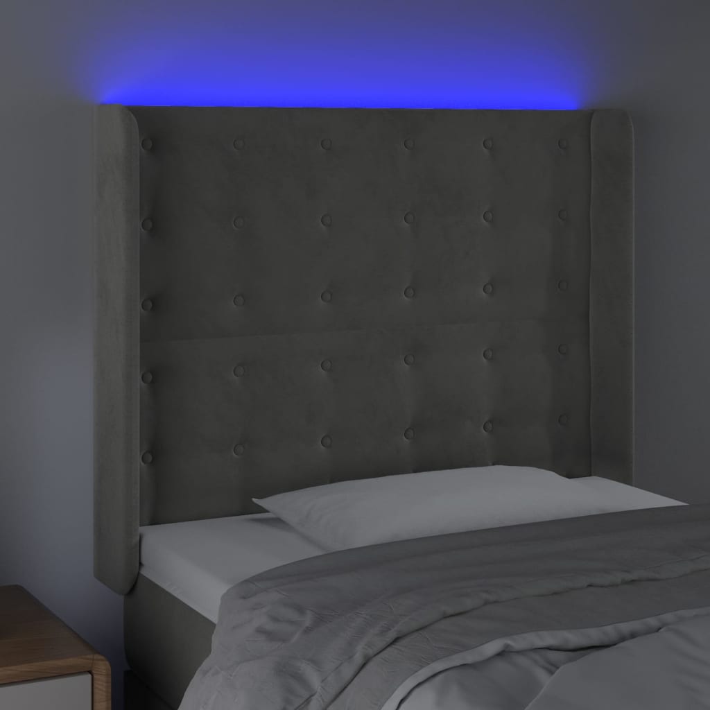 Κεφαλάρι Κρεβατιού LED Ανοιχτό Γκρι 103x16x118/128εκ. Βελούδινο