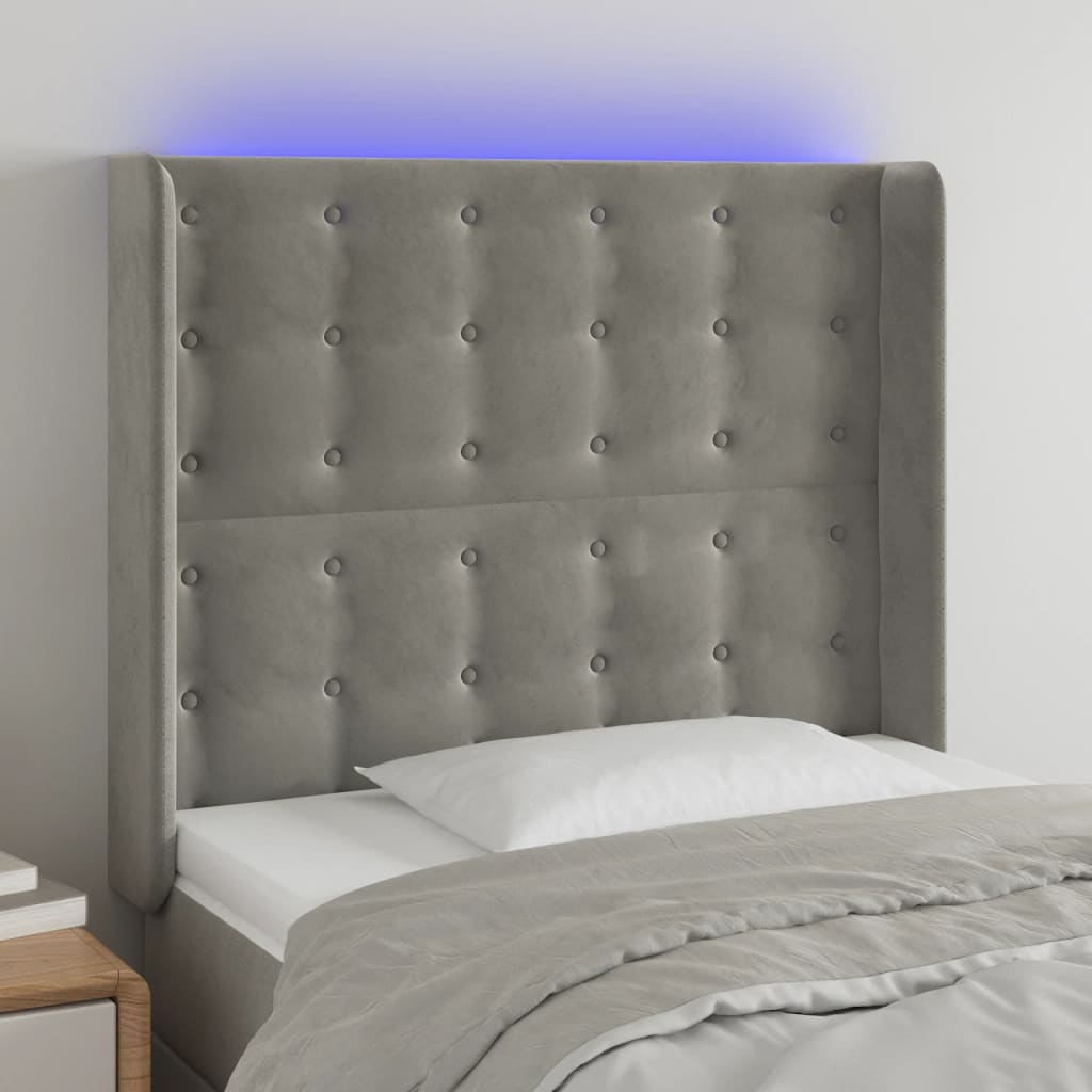 Κεφαλάρι Κρεβατιού LED Ανοιχτό Γκρι 103x16x118/128εκ. Βελούδινο