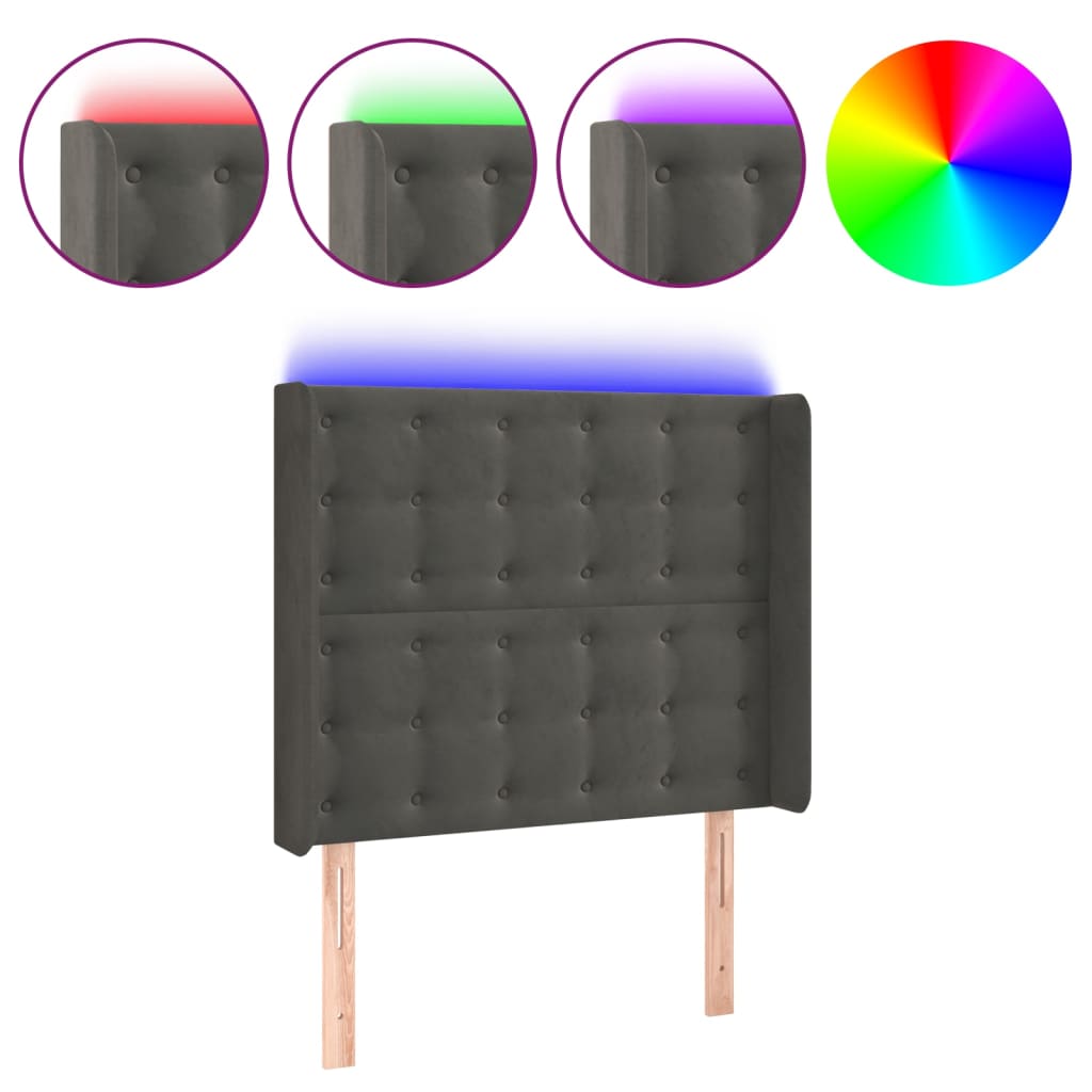 Κεφαλάρι Κρεβατιού LED Σκούρο Γκρι 103x16x118/128εκ. Βελούδινο