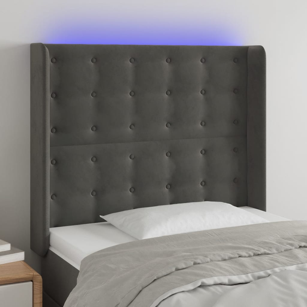 Κεφαλάρι Κρεβατιού LED Σκούρο Γκρι 103x16x118/128εκ. Βελούδινο