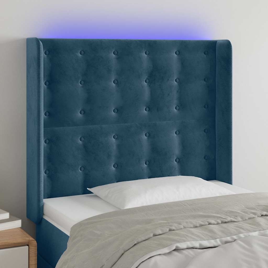 Κεφαλάρι Κρεβατιού LED Σκούρο Μπλε 103x16x118/128 εκ. Βελούδινο - Pakobazaar