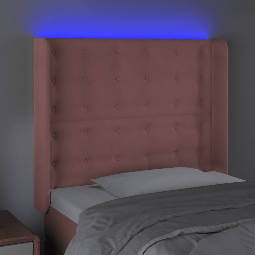 Κεφαλάρι Κρεβατιού LED Ροζ 103x16x118/128 εκ.Βελούδινο