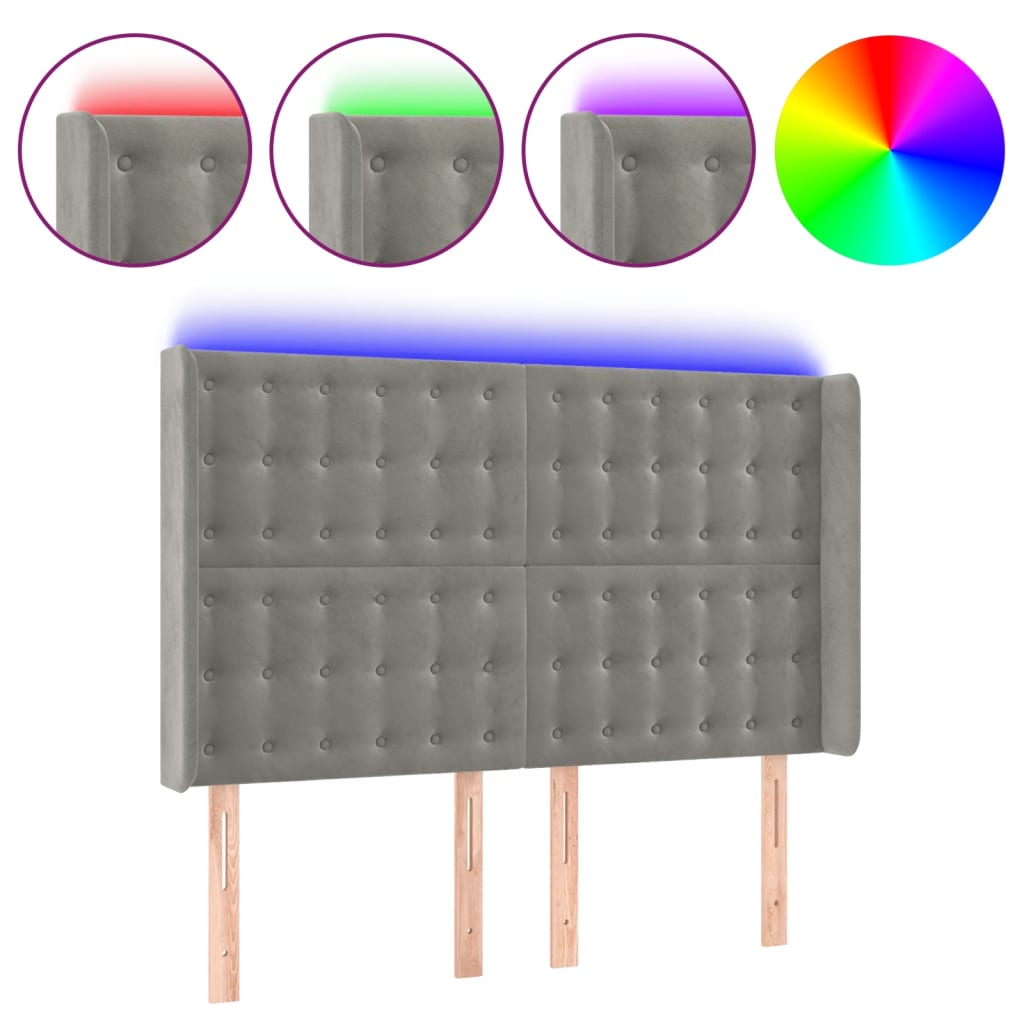 Κεφαλάρι Κρεβατιού LED Ανοιχτό Γκρι 147x16x118/128εκ. Βελούδινο - Pakobazaar
