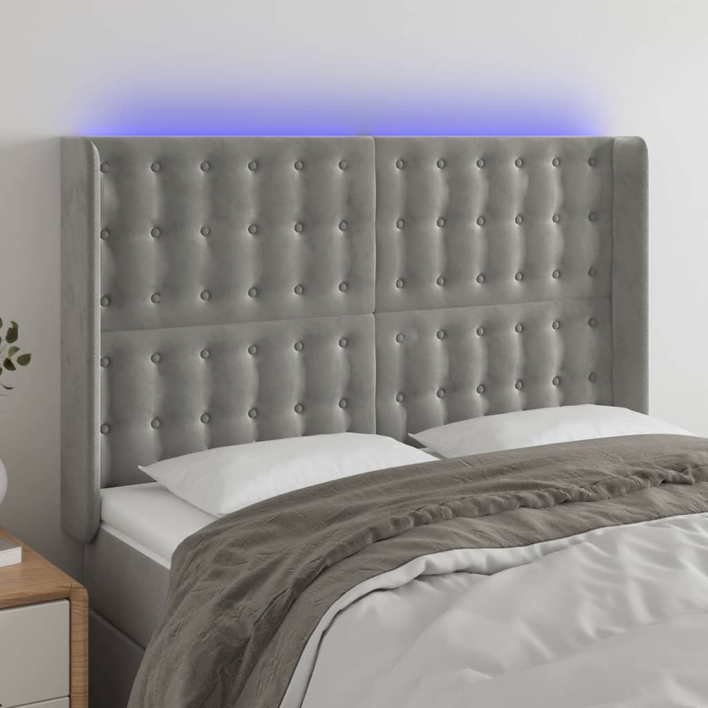 Κεφαλάρι Κρεβατιού LED Ανοιχτό Γκρι 147x16x118/128εκ. Βελούδινο - Pakobazaar