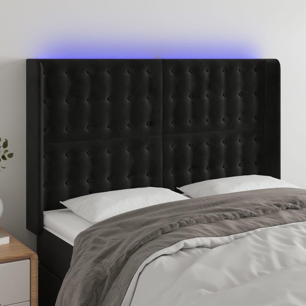 Κεφαλάρι Κρεβατιού LED Μαύρο 147x16x118/128 εκ. Βελούδινο - Pakobazaar