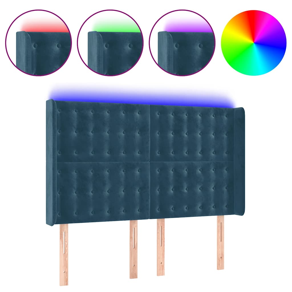 Κεφαλάρι Κρεβατιού LED Σκούρο Μπλε 147x16x118/128 εκ. Βελούδινο - Pakobazaar