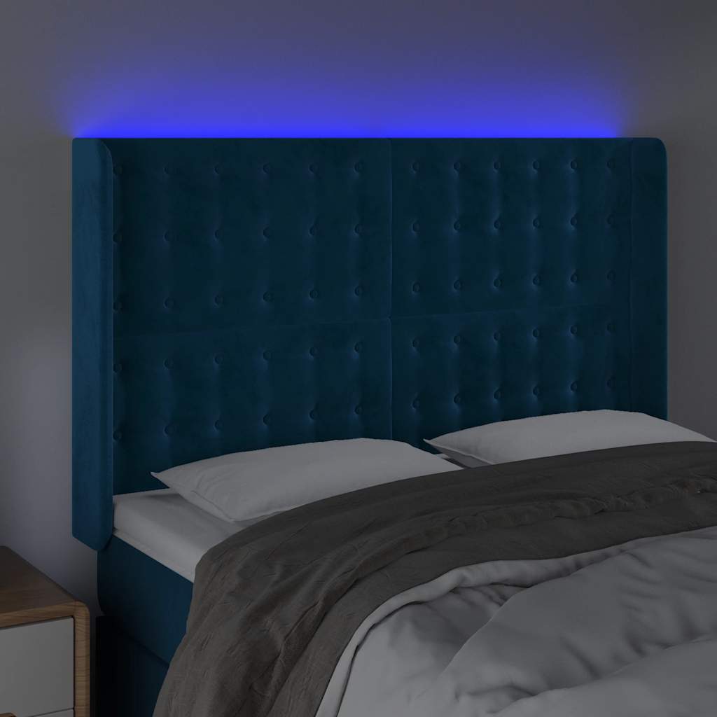 Κεφαλάρι Κρεβατιού LED Σκούρο Μπλε 147x16x118/128 εκ. Βελούδινο - Pakobazaar