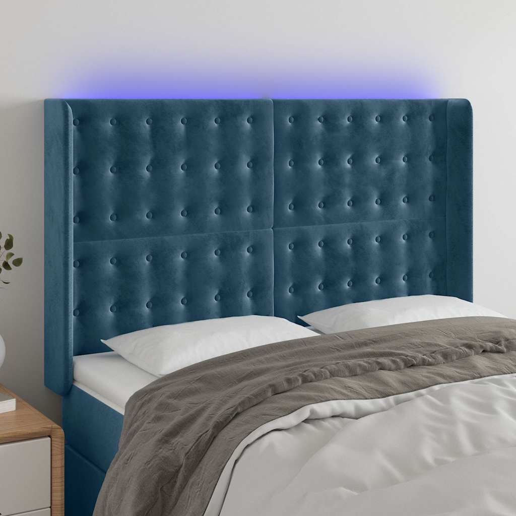 Κεφαλάρι Κρεβατιού LED Σκούρο Μπλε 147x16x118/128 εκ. Βελούδινο - Pakobazaar