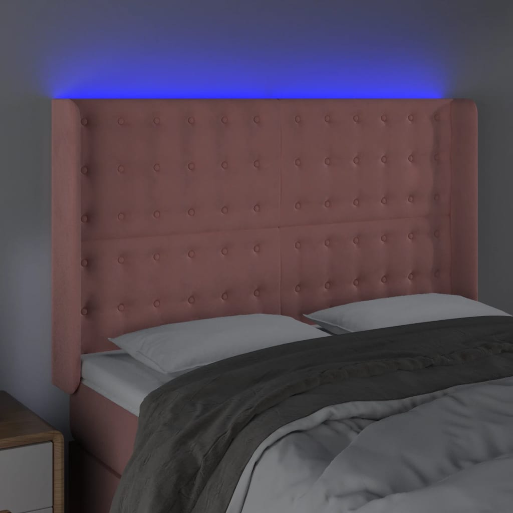Κεφαλάρι Κρεβατιού LED Ροζ 147x16x118/128 εκ. Βελούδινο