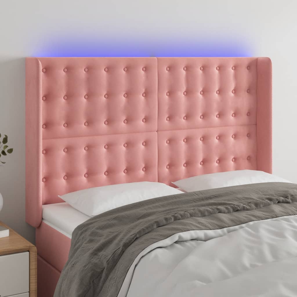 Κεφαλάρι Κρεβατιού LED Ροζ 147x16x118/128 εκ. Βελούδινο