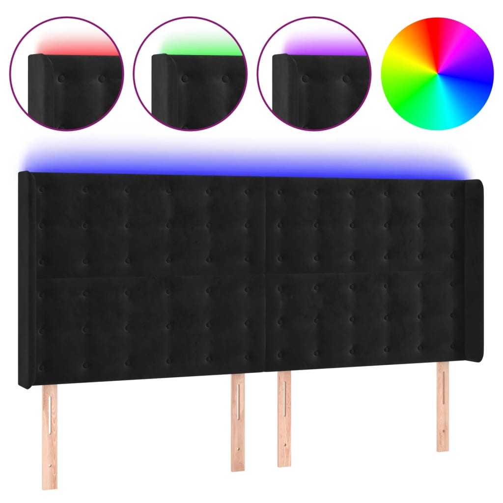 Κεφαλάρι Κρεβατιού LED Μαύρο 163x16x118/128 εκ. Βελούδινο