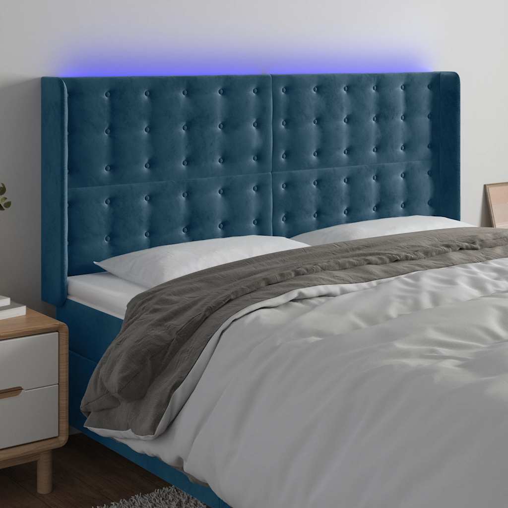 Κεφαλάρι Κρεβατιού LED Σκούρο Μπλε 183x16x118/128 εκ. Βελούδινο - Pakobazaar