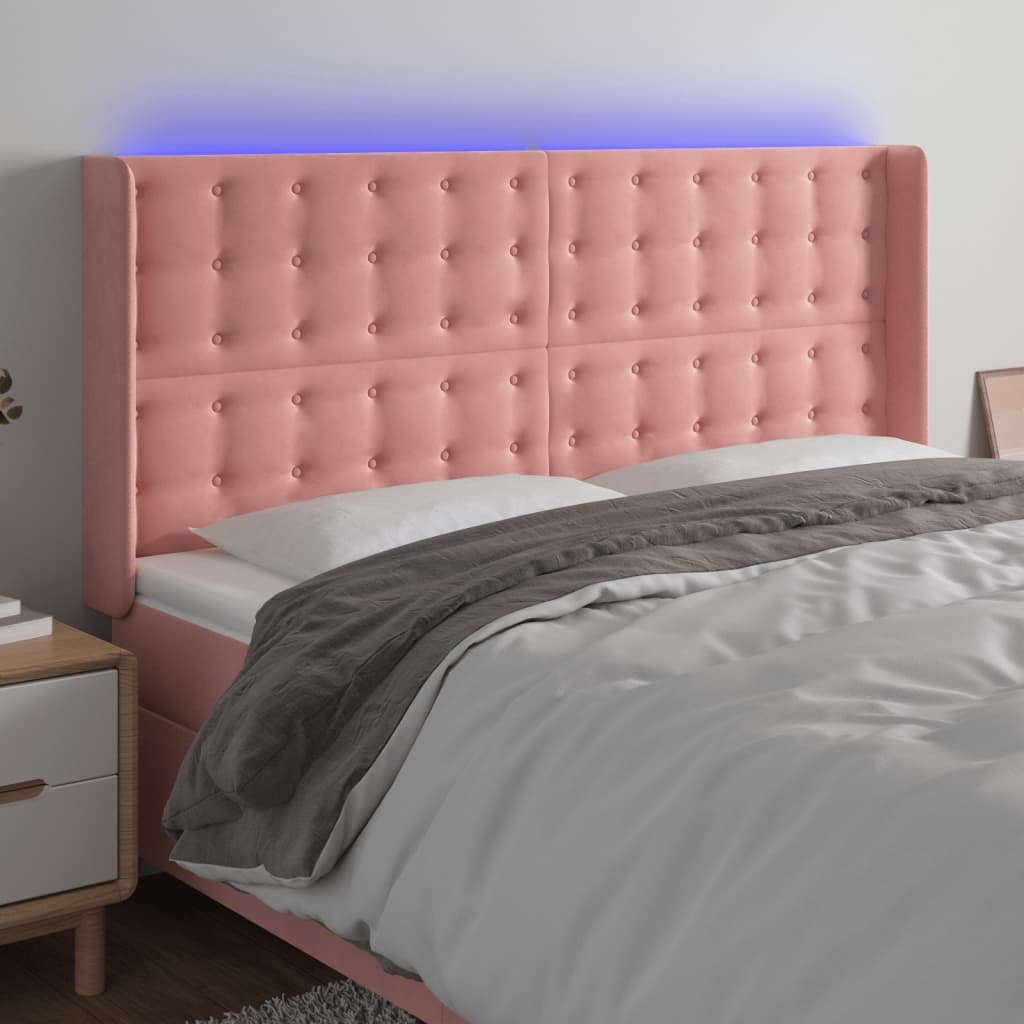 Κεφαλάρι Κρεβατιού LED Ροζ 183x16x118/128 εκ. Βελούδινο