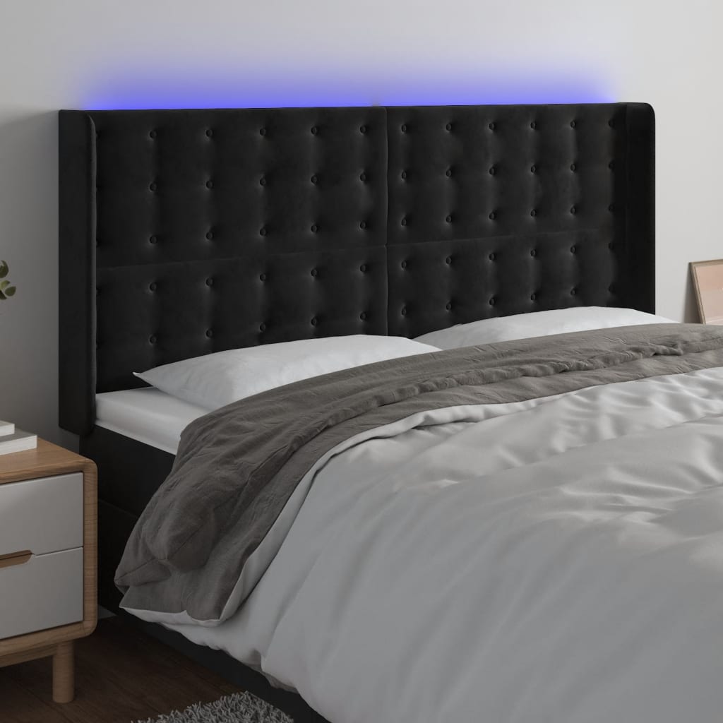 Κεφαλάρι Κρεβατιού LED Μαύρο 203x16x118/128 εκ. Βελούδινο - Pakobazaar