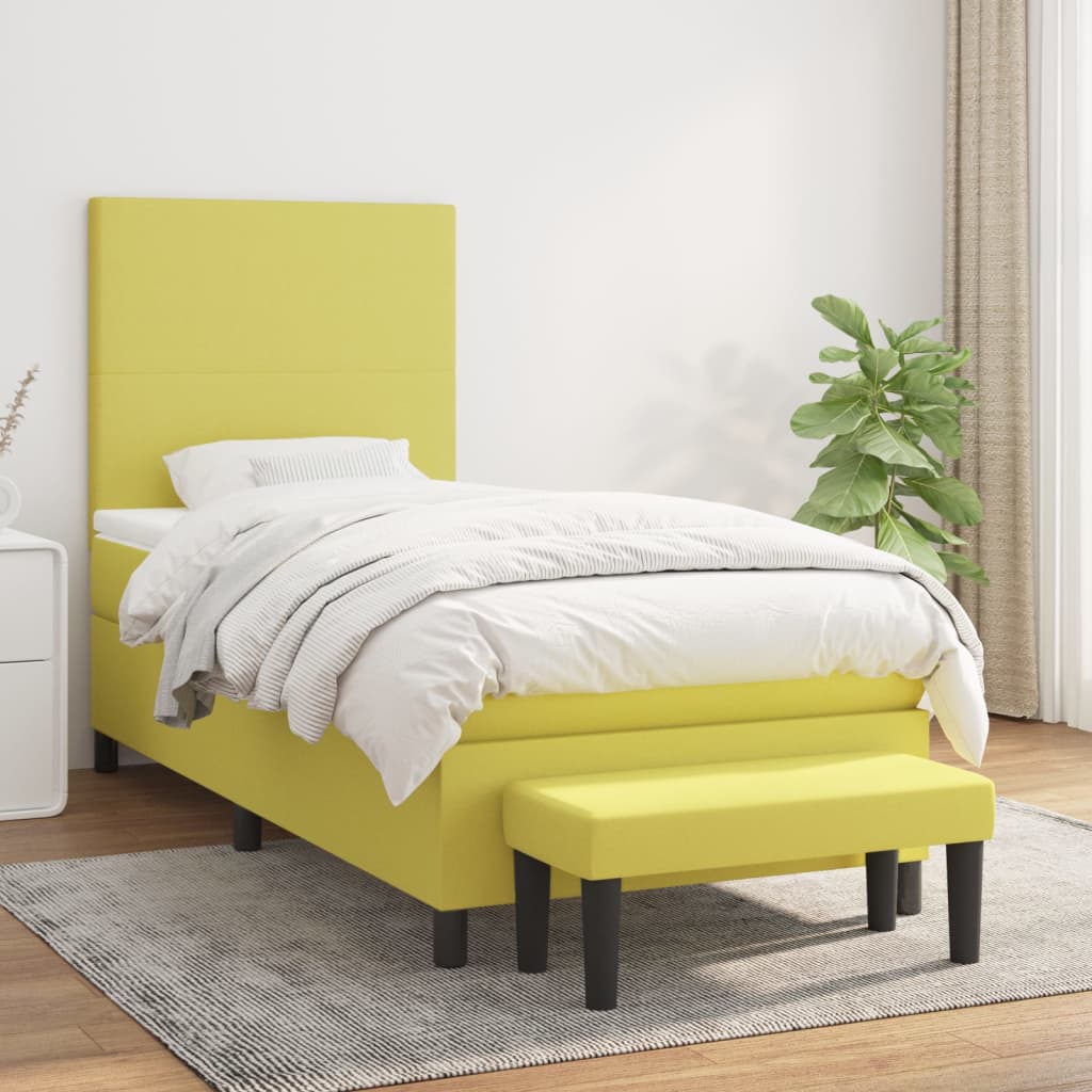 Κρεβάτι Boxspring με Στρώμα Ανοιχτό πράσινο 80x200εκ.Υφασμάτινο - Pakobazaar