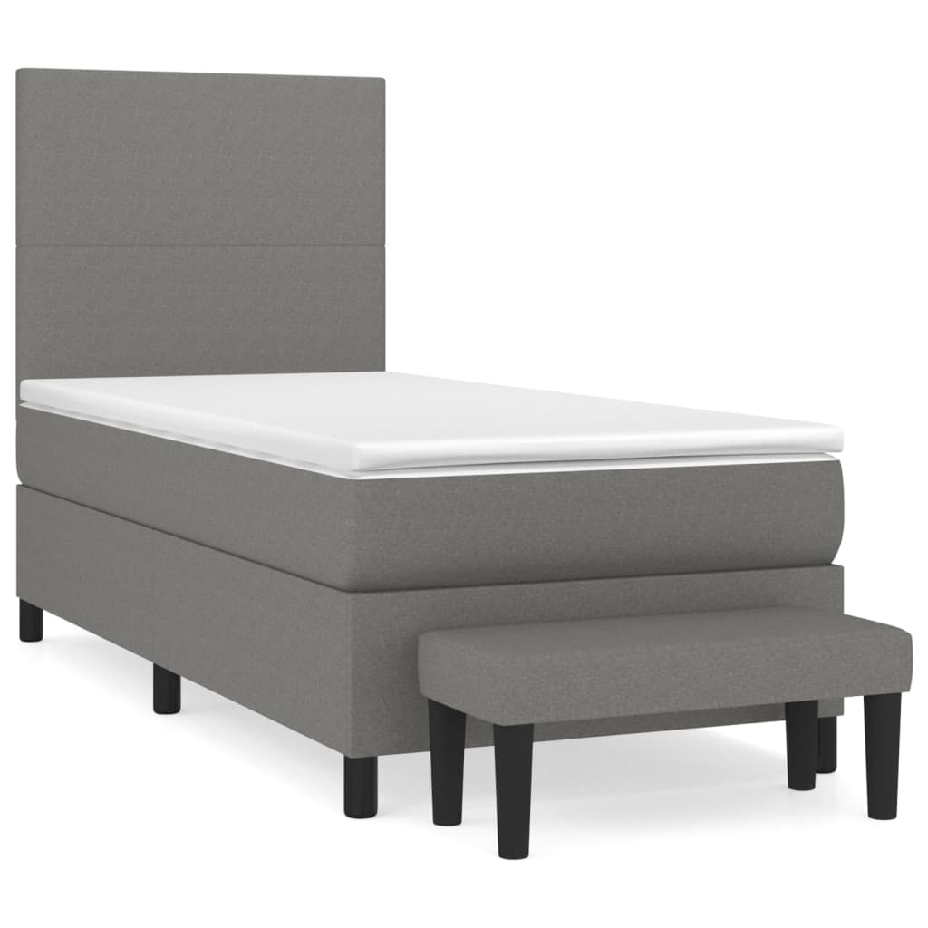 Κρεβάτι Boxspring με Στρώμα Σκούρο Γκρι 90x190 εκ. Υφασμάτινο