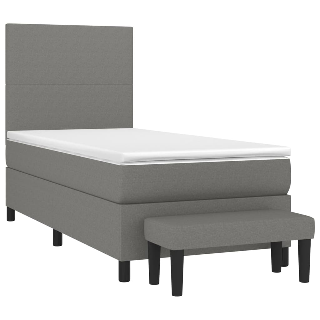 Κρεβάτι Boxspring με Στρώμα Σκούρο Γκρι 90x190 εκ. Υφασμάτινο