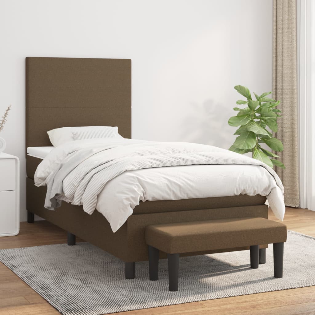 Κρεβάτι Boxspring με Στρώμα Σκούρο Καφέ 90x190 εκ. Υφασμάτινο