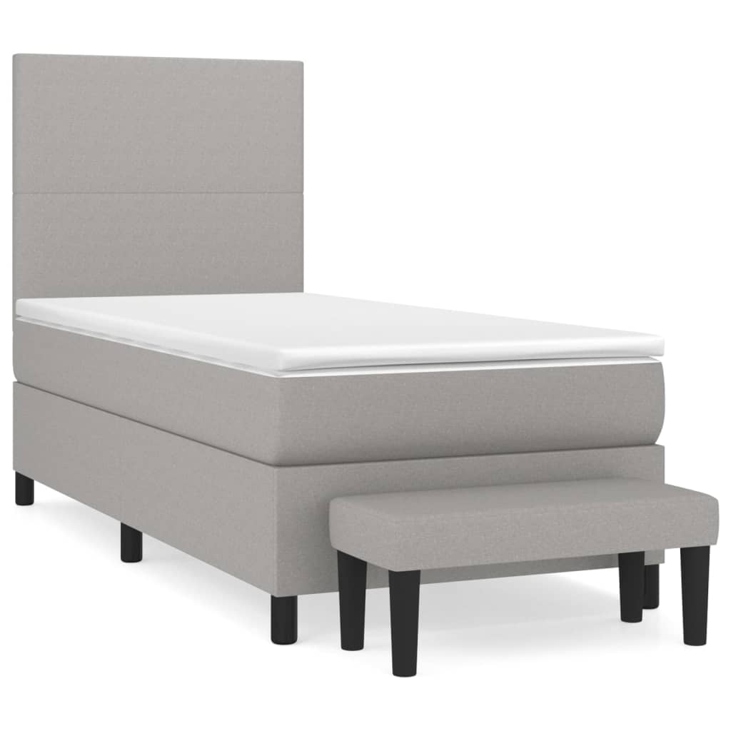 Κρεβάτι Boxspring με Στρώμα Ανοιχτό Γκρι 90x200 εκ. Υφασμάτινο