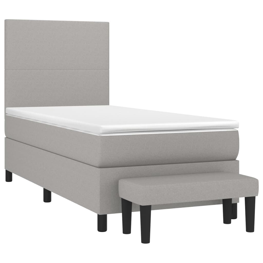 Κρεβάτι Boxspring με Στρώμα Ανοιχτό Γκρι 90x200 εκ. Υφασμάτινο