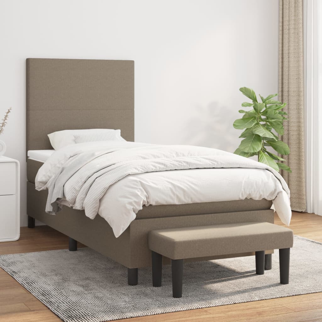 Κρεβάτι Boxspring με Στρώμα Taupe 90x200 εκ. Υφασμάτινο