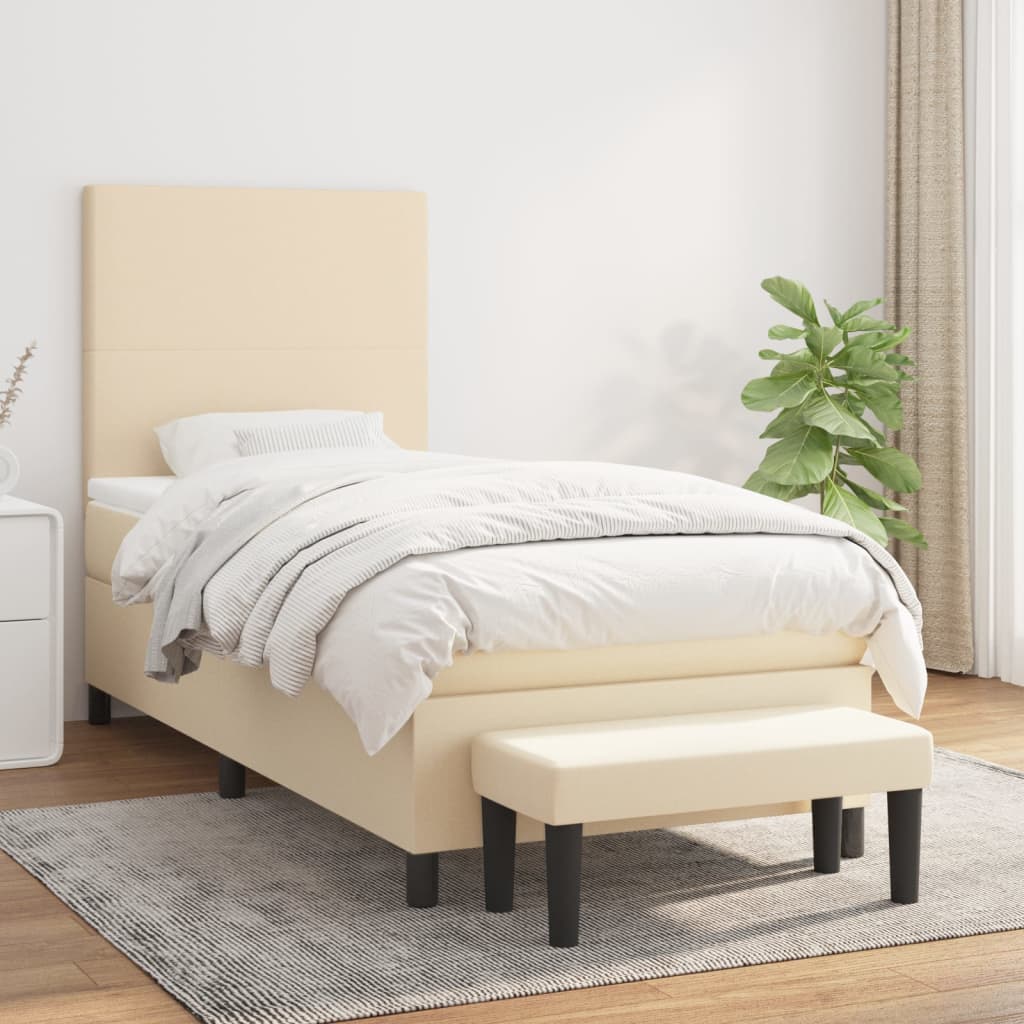 Κρεβάτι Boxspring με Στρώμα Κρεμ 100 x 200 εκ. Υφασμάτινο