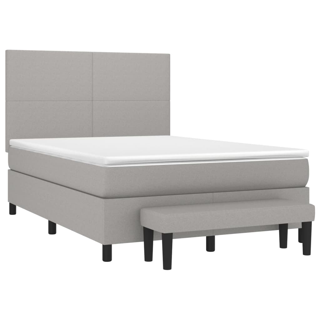 Κρεβάτι Boxspring με Στρώμα Ανοιχτό Γκρι 140x190 εκ. Υφασμάτινο