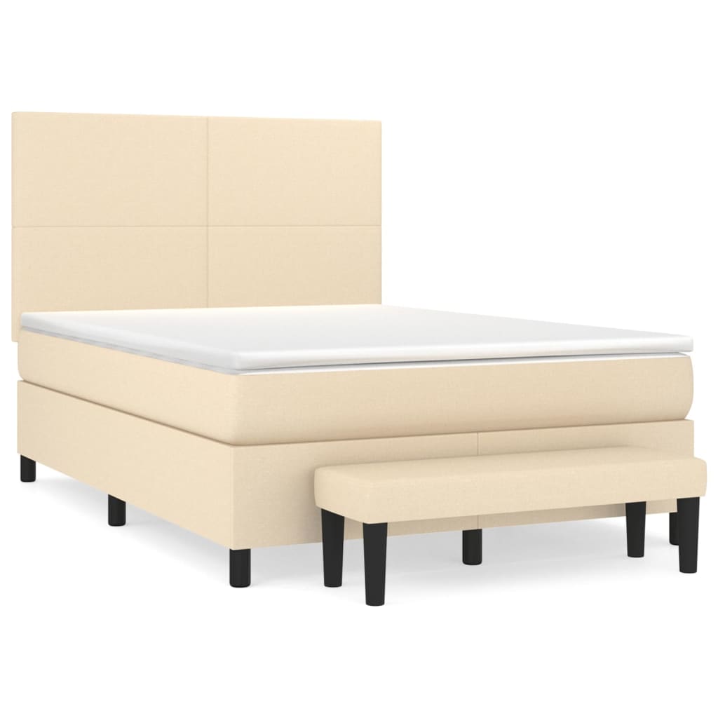 Κρεβάτι Boxspring με Στρώμα Κρεμ 140x190 εκ. Υφασμάτινο - Pakobazaar