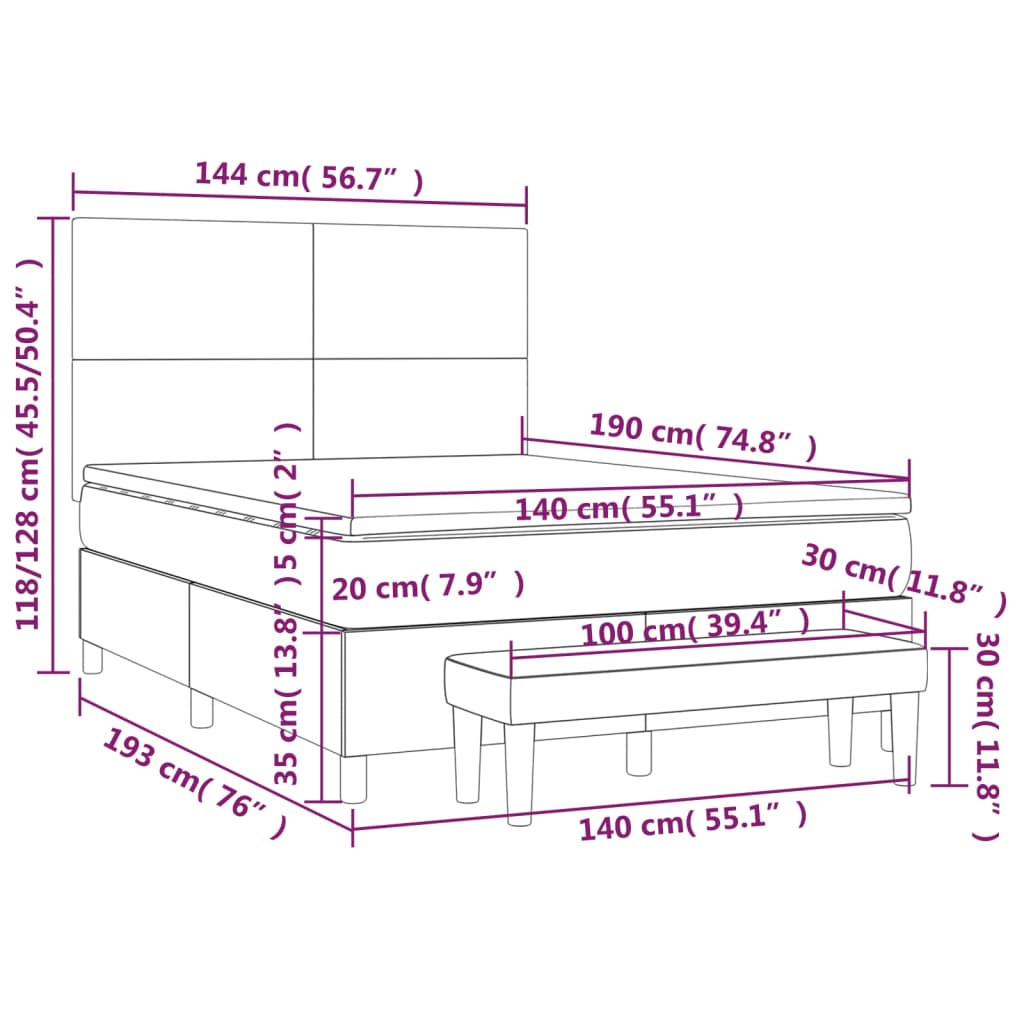 Κρεβάτι Boxspring με Στρώμα Ανοιχτό πράσινο140x190εκ.Υφασμάτινο