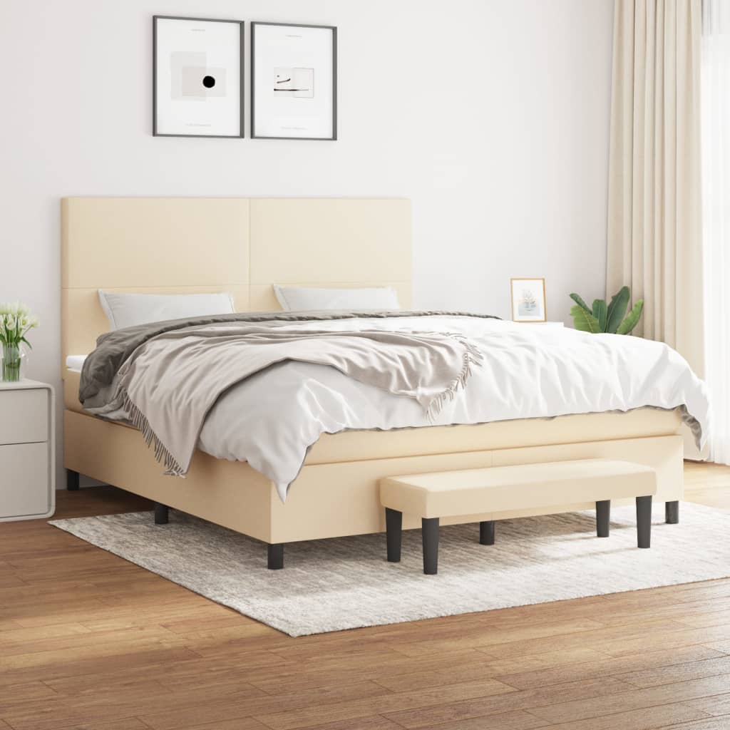 Κρεβάτι Boxspring με Στρώμα Κρεμ 180x200 εκ. Υφασμάτινο