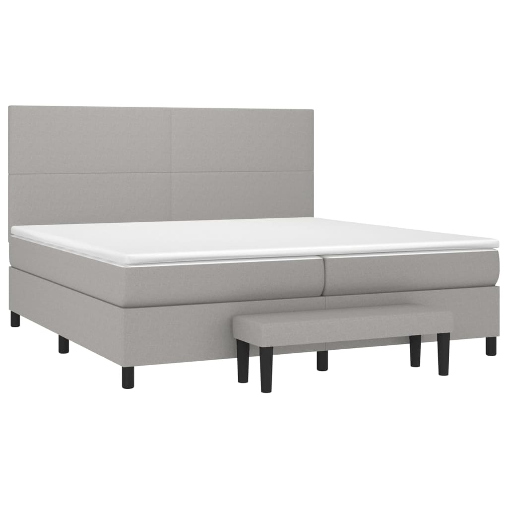 Κρεβάτι Boxspring με Στρώμα Ανοιχτό Γκρι 200x200 εκ. Υφασμάτινο