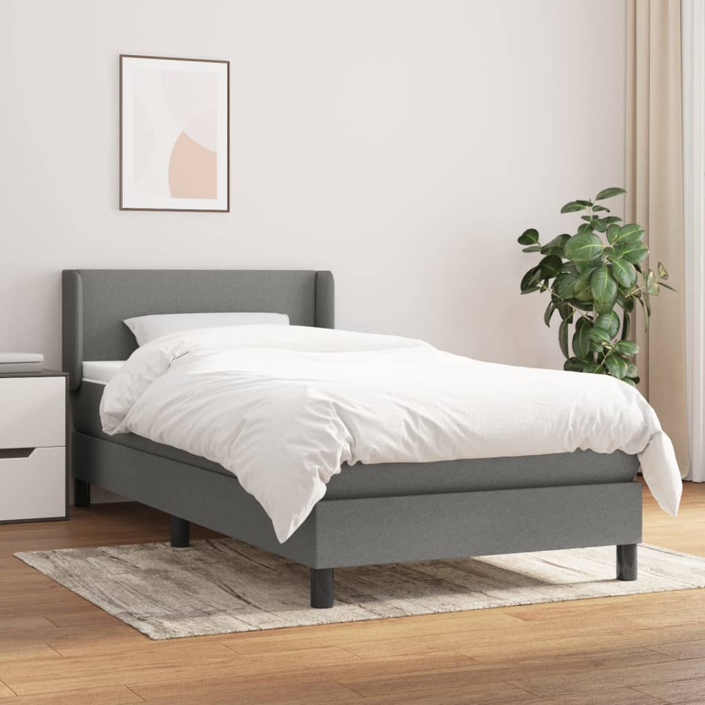 Κρεβάτι Boxspring με Στρώμα Σκούρο Γκρι 80x200 εκ. Υφασμάτινο - Pakobazaar