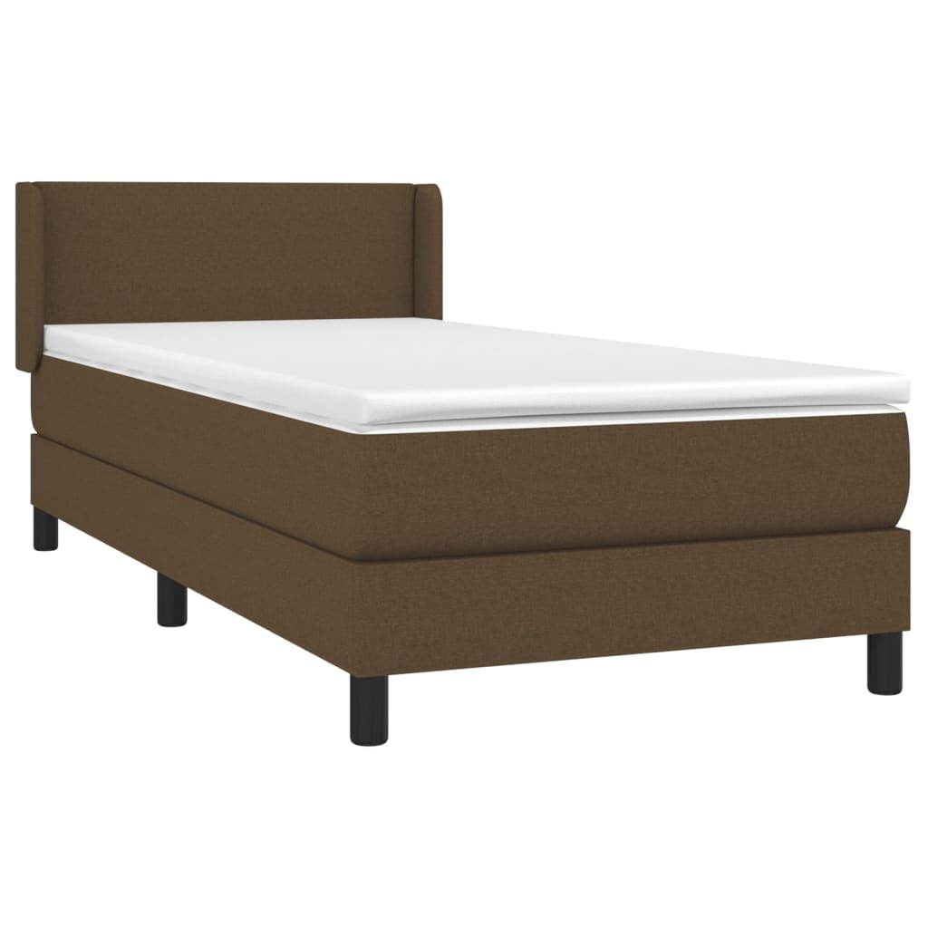 Κρεβάτι Boxspring με Στρώμα Σκούρο Καφέ 90x190 εκ. Υφασμάτινο