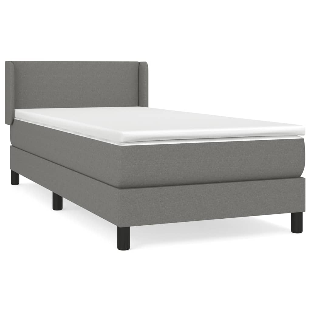 Κρεβάτι Boxspring με Στρώμα Σκούρο Γκρι 90x200 εκ. Υφασμάτινο