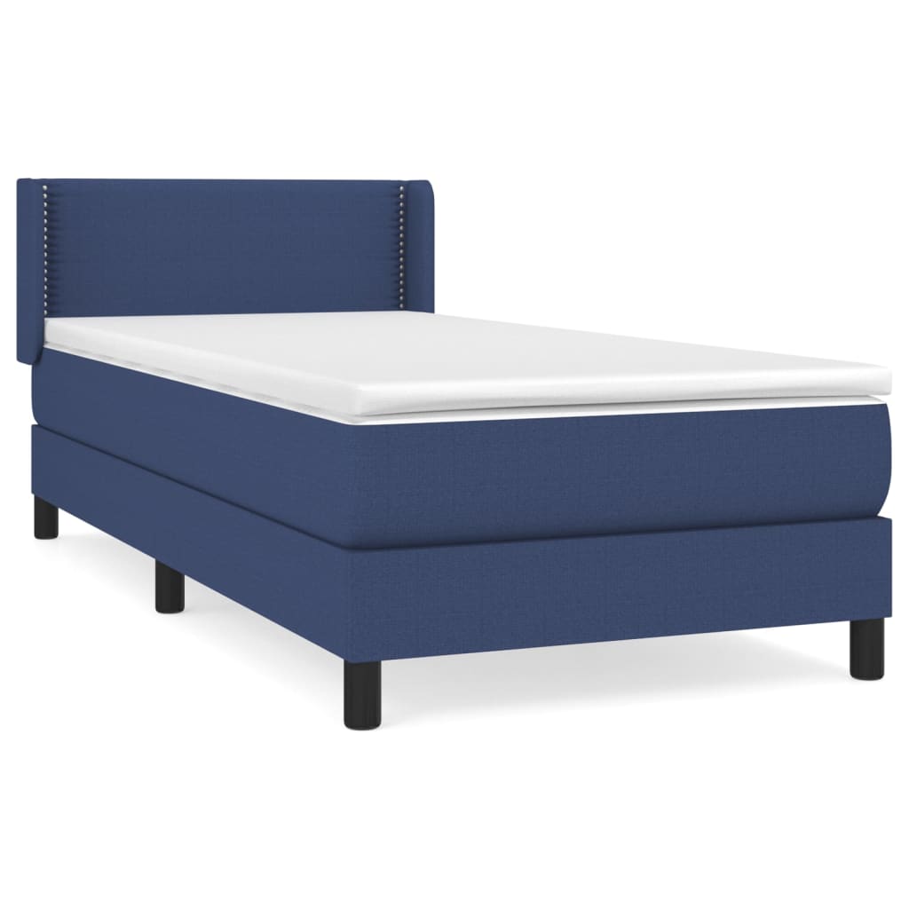 Κρεβάτι Boxspring με Στρώμα Μπλε 90x190 εκ.Υφασμάτινο