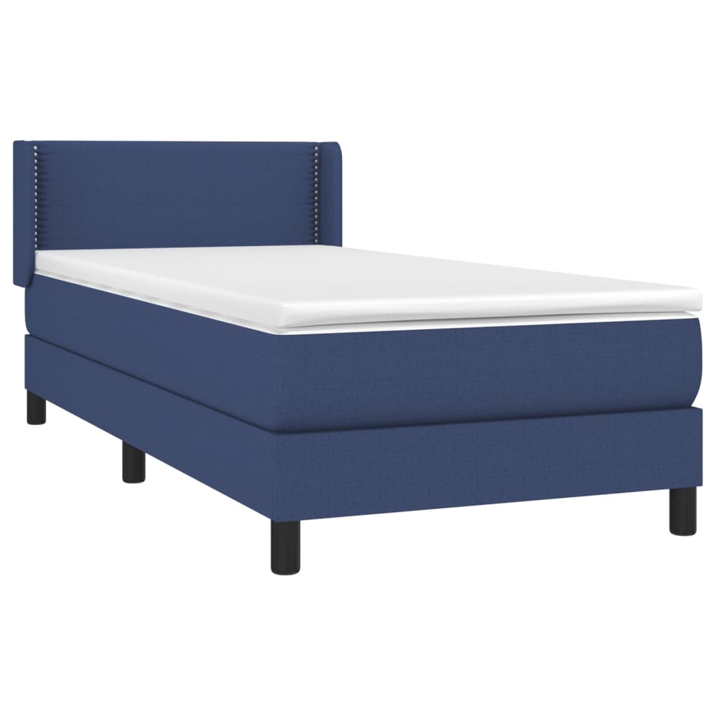 Κρεβάτι Boxspring με Στρώμα Μπλε 90x190 εκ.Υφασμάτινο
