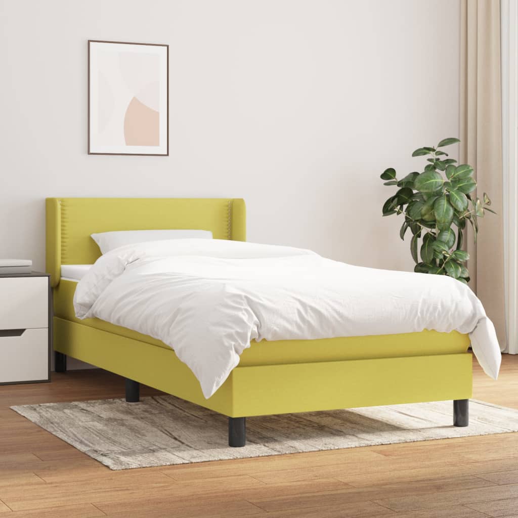 Κρεβάτι Boxspring με Στρώμα Πράσινο 90x190 εκ.Υφασμάτινο