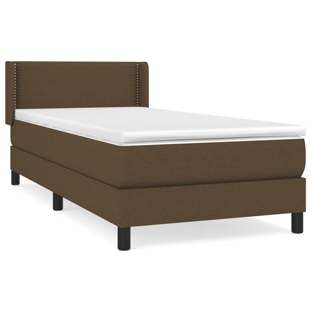 Κρεβάτι Boxspring με Στρώμα Σκούρο Καφέ 90x200 εκ. Υφασμάτινο