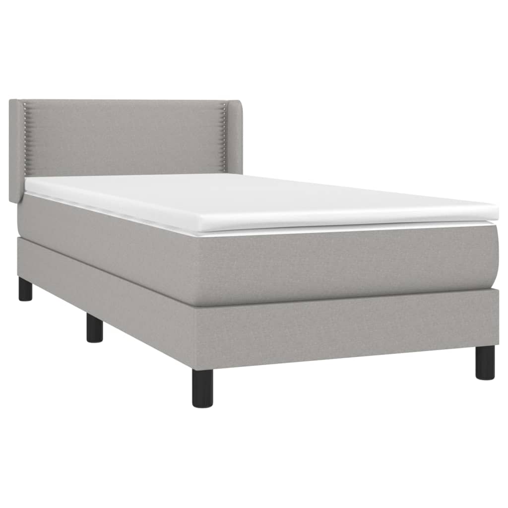 Κρεβάτι Boxspring με Στρώμα Ανοιχτό Γκρι 100x200 εκ. Υφασμάτινο