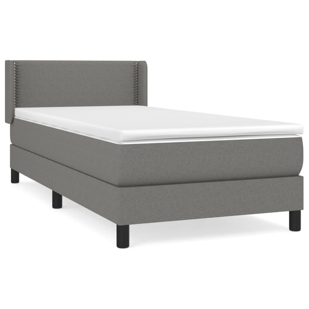Κρεβάτι Boxspring με Στρώμα Σκούρο Γκρι 100x200 εκ. Υφασμάτινο