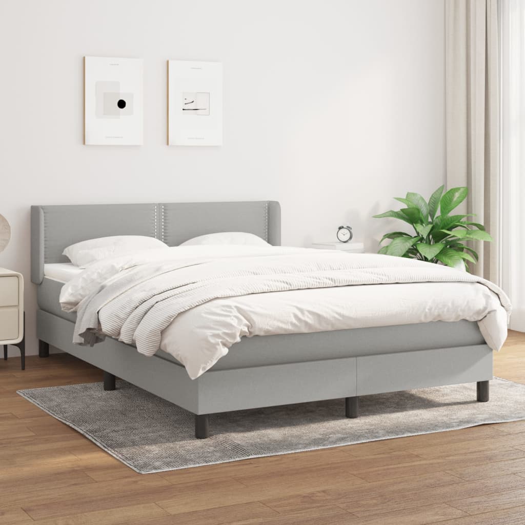 Κρεβάτι Boxspring με Στρώμα Ανοιχτό Γκρι 140x190 εκ. Υφασμάτινο - Pakobazaar