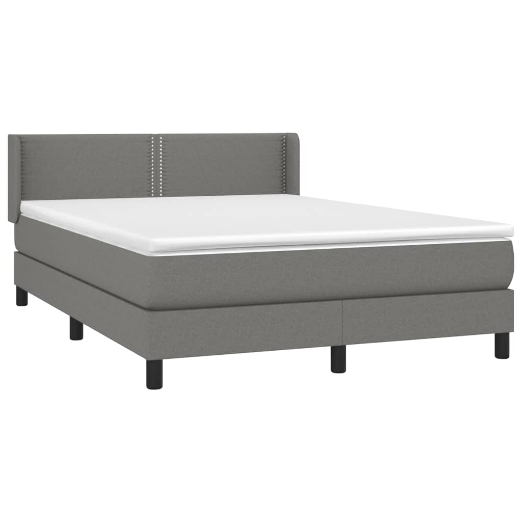 Κρεβάτι Boxspring με Στρώμα Σκούρο Γκρι 140x190 εκ. Υφασμάτινο