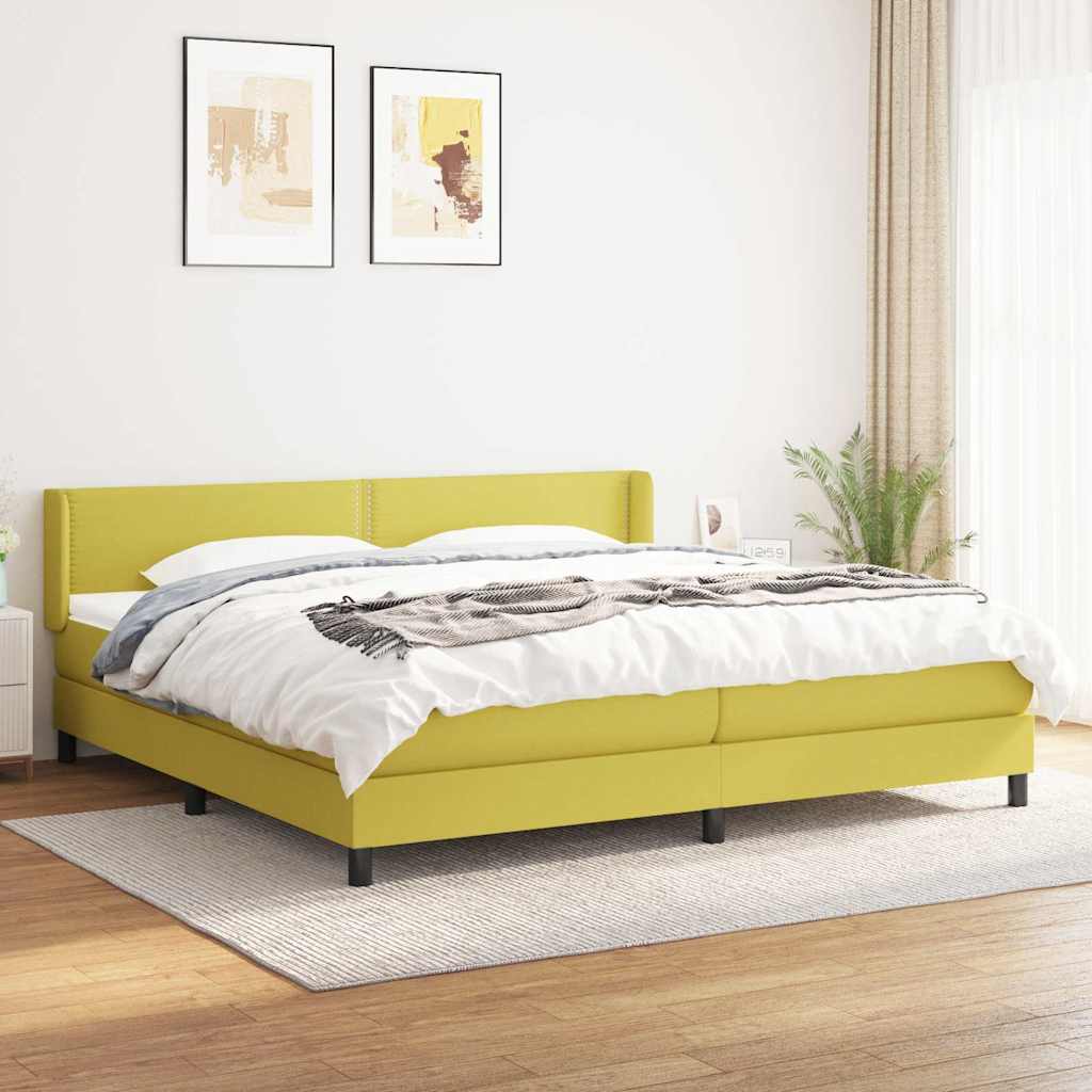 Κρεβάτι Boxspring με Στρώμα Πράσινο 200x200 εκ. Υφασμάτινο - Pakobazaar